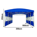 TREKKA Retractable Outdoor Canopy Rain and Sun Shelter Galvanised Steel Frame PVC Fabric Semi-Transparent Side Panels - Blue
