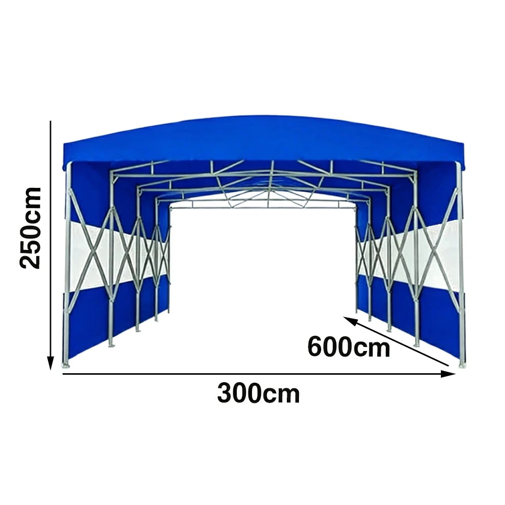 TREKKA Retractable Outdoor Canopy Rain and Sun Shelter Galvanised Steel Frame PVC Fabric Semi-Transparent Side Panels - Blue