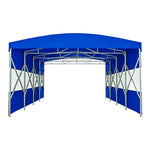 TREKKA Retractable Outdoor Canopy Rain and Sun Shelter Galvanised Steel Frame PVC Fabric Semi-Transparent Side Panels - Blue