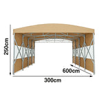 TREKKA Retractable Outdoor Canopy Rain and Sun Shelter Galvanised Steel Frame PVC Fabric Semi-Transparent Side Panels - Khaki