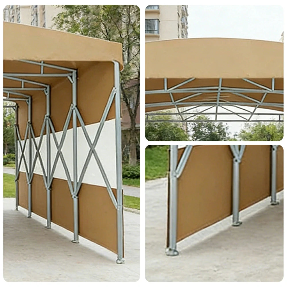 TREKKA Retractable Outdoor Canopy Rain and Sun Shelter Galvanised Steel Frame PVC Fabric Semi-Transparent Side Panels - Khaki
