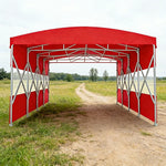 TREKKA Retractable Outdoor Canopy Rain and Sun Shelter Galvanised Steel Frame PVC Fabric Semi-Transparent Side Panels - Red