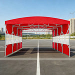 TREKKA Retractable Outdoor Canopy Rain and Sun Shelter Galvanised Steel Frame PVC Fabric Semi-Transparent Side Panels - Red