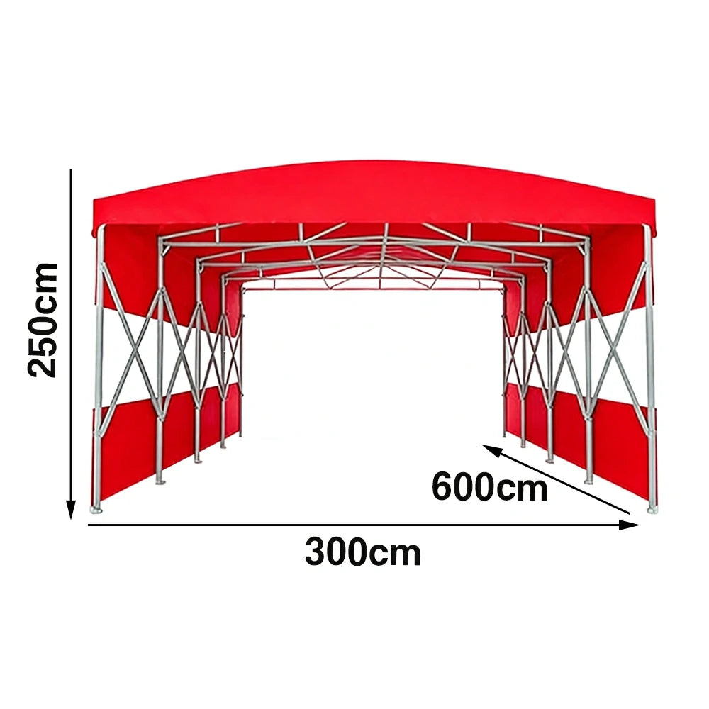 TREKKA Retractable Outdoor Canopy Rain and Sun Shelter Galvanised Steel Frame PVC Fabric Semi-Transparent Side Panels - Red