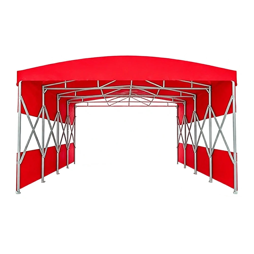 TREKKA Retractable Outdoor Canopy Rain and Sun Shelter Galvanised Steel Frame PVC Fabric Semi-Transparent Side Panels - Red