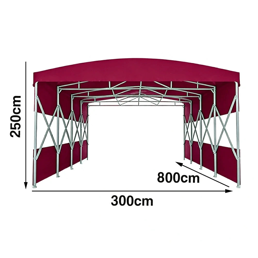 TREKKA Retractable Outdoor Canopy Rain and Sun Shelter Galvanised Steel Frame PVC Fabric Semi-Transparent Side Panels - Wine Red