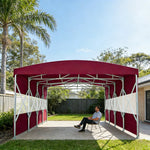 TREKKA Retractable Outdoor Canopy Rain and Sun Shelter Galvanised Steel Frame PVC Fabric Semi-Transparent Side Panels - Wine Red
