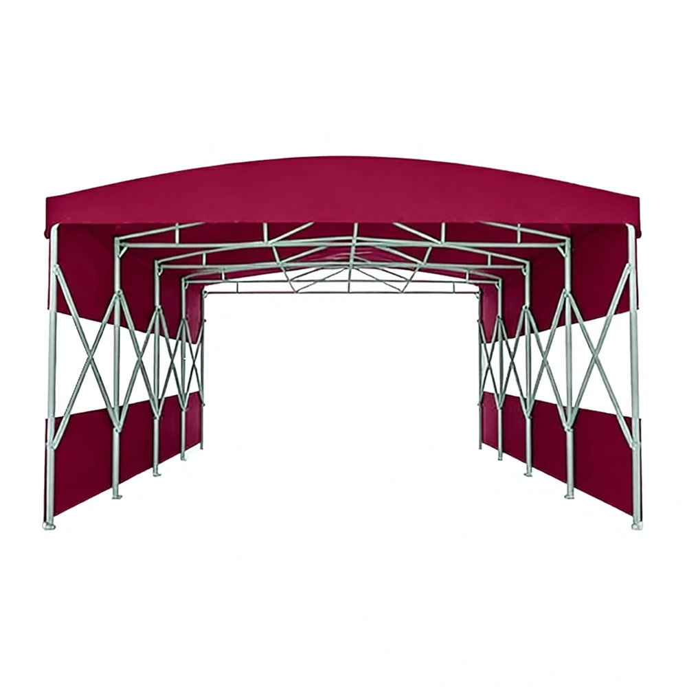 TREKKA Retractable Outdoor Canopy Rain and Sun Shelter Galvanised Steel Frame PVC Fabric Semi-Transparent Side Panels - Wine Red