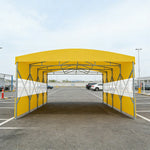 TREKKA Retractable Outdoor Canopy Rain and Sun Shelter Galvanised Steel Frame PVC Fabric Semi-Transparent Side Panels - Yellow