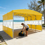 TREKKA Retractable Outdoor Canopy Rain and Sun Shelter Galvanised Steel Frame PVC Fabric Semi-Transparent Side Panels - Yellow