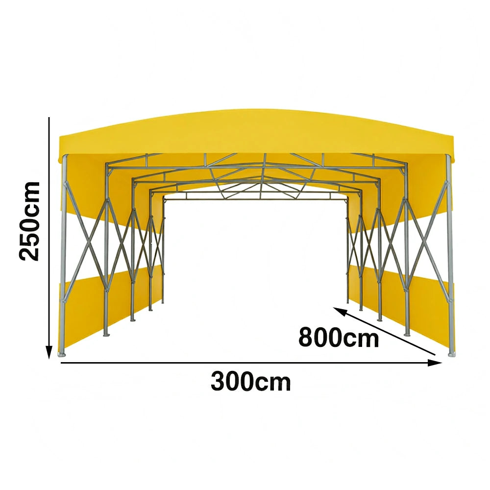 TREKKA Retractable Outdoor Canopy Rain and Sun Shelter Galvanised Steel Frame PVC Fabric Semi-Transparent Side Panels - Yellow