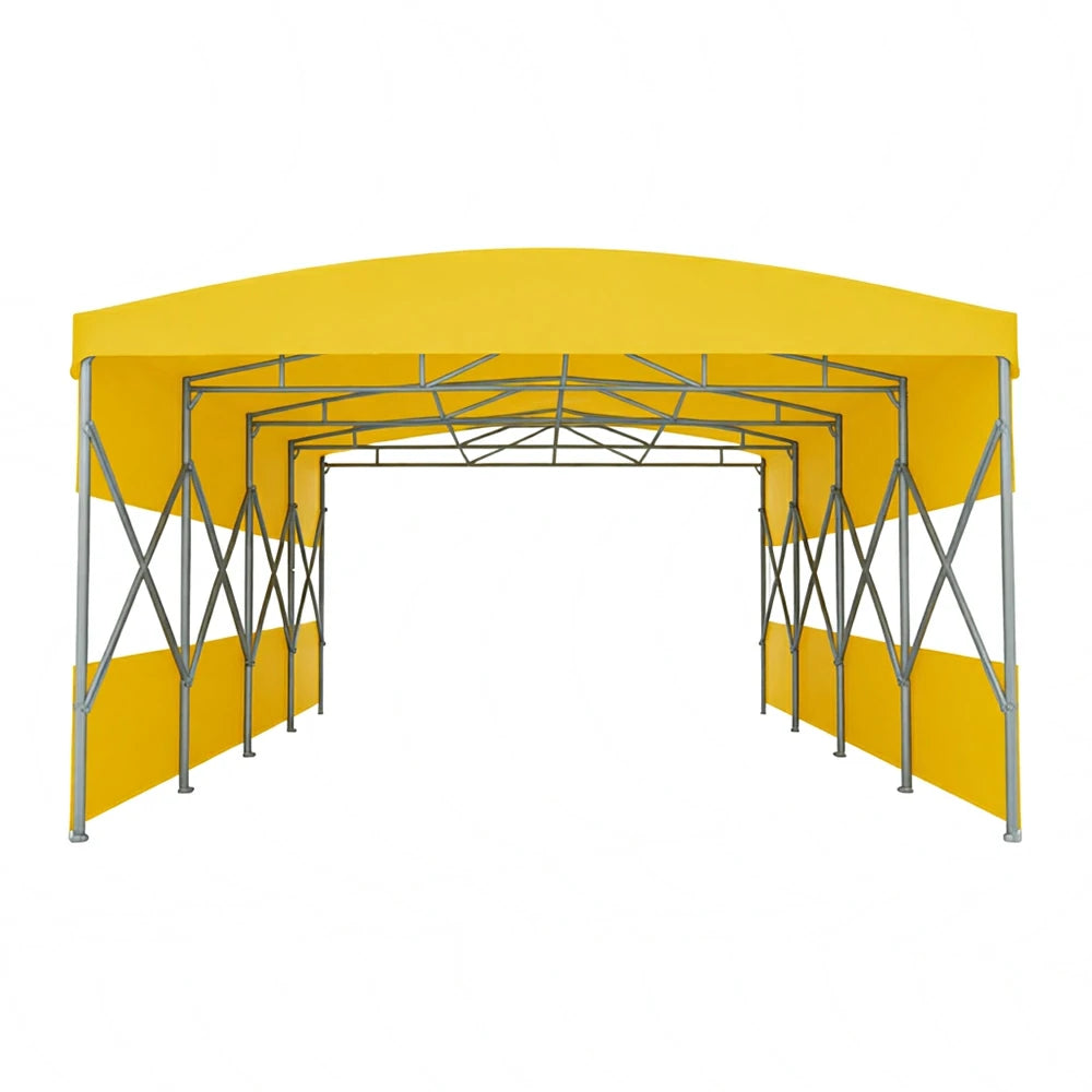 TREKKA Retractable Outdoor Canopy Rain and Sun Shelter Galvanised Steel Frame PVC Fabric Semi-Transparent Side Panels - Yellow