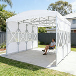 TREKKA Retractable Outdoor Canopy Rain and Sun Shelter Galvanised Steel Frame PVC Fabric Semi-Transparent Side Panels - White