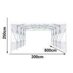 TREKKA Retractable Outdoor Canopy Rain and Sun Shelter Galvanised Steel Frame PVC Fabric Semi-Transparent Side Panels - White