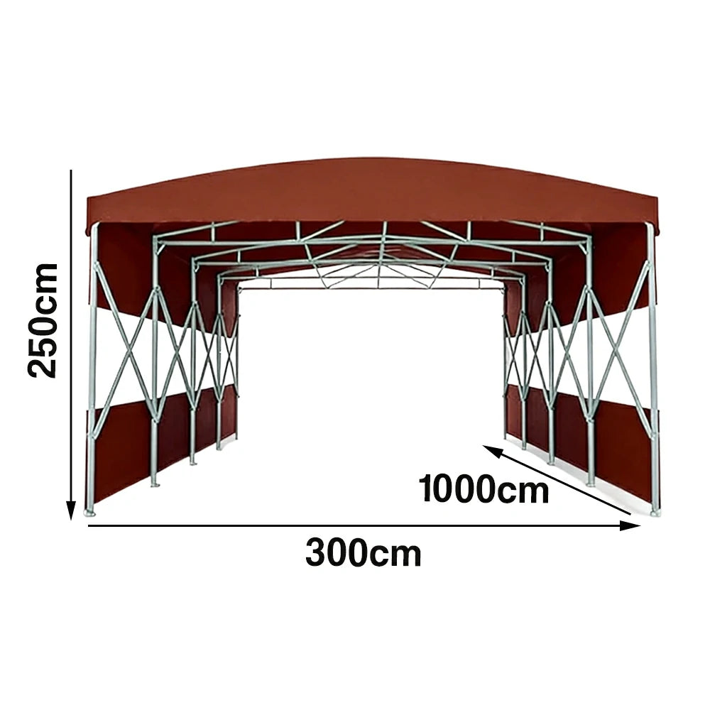 TREKKA Retractable Outdoor Canopy Rain and Sun Shelter Galvanised Steel Frame PVC Fabric Semi-Transparent Side Panels - Coffee