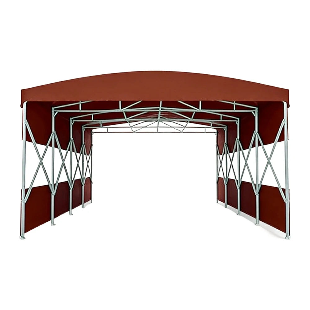 TREKKA Retractable Outdoor Canopy Rain and Sun Shelter Galvanised Steel Frame PVC Fabric Semi-Transparent Side Panels - Coffee