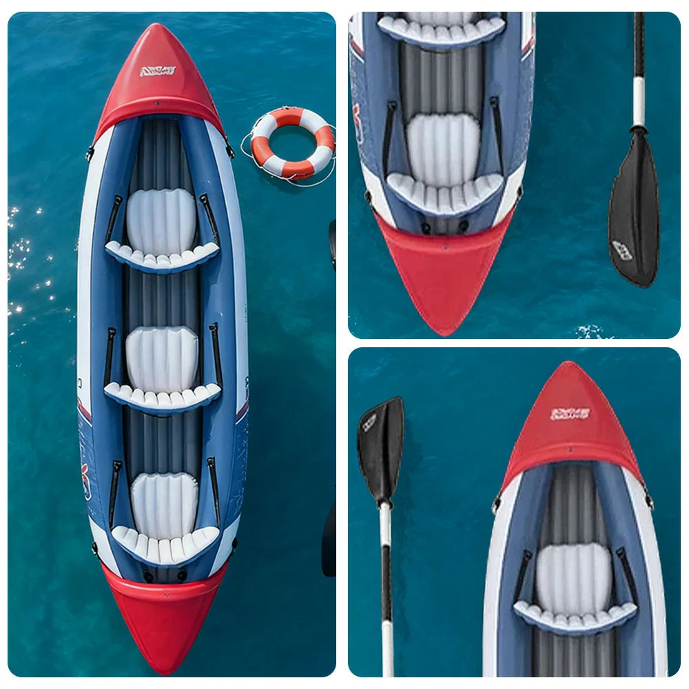 TREKKA Inflatable SUP Kayak 1/2/3 Person Anti-Slip V-Bow Removable Fin Three Air Chambers Stable Control