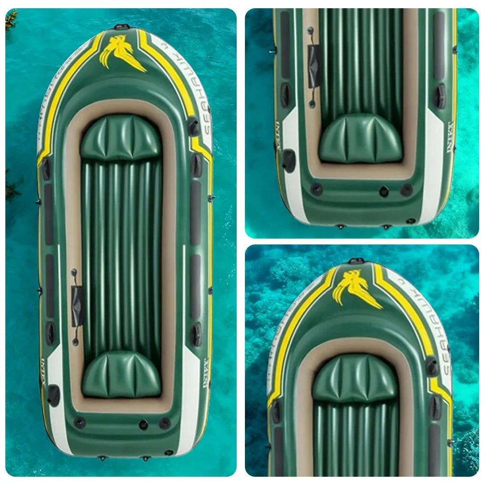 TREKKA 2/3/4-Person Inflatable Fishing Boat Fast Boston Valves Removable Seat Motor Mount Support Grab Ropes Front Carry Handle