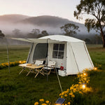 TREKKA Villa-Style Family Camping Tent with Grid Windows - Spacious Layout, Sun Protection, Ideal for Group Camping - Cream White