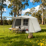 TREKKA Villa-Style Family Camping Tent with Grid Windows - Spacious Layout, Sun Protection, Ideal for Group Camping - Cream White