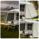 TREKKA Villa-Style Family Camping Tent with Grid Windows - Spacious Layout, Sun Protection, Ideal for Group Camping - Cream White
