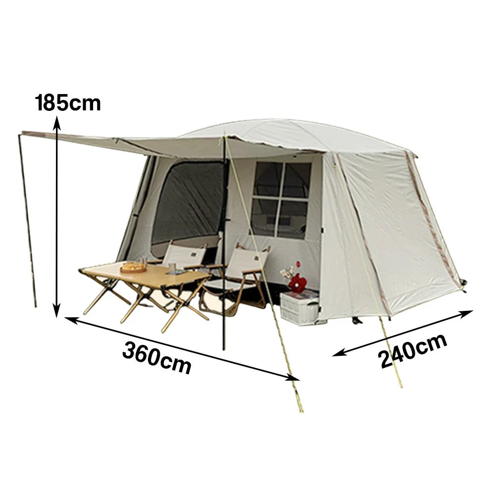 TREKKA Villa-Style Family Camping Tent with Grid Windows - Spacious Layout, Sun Protection, Ideal for Group Camping - Cream White