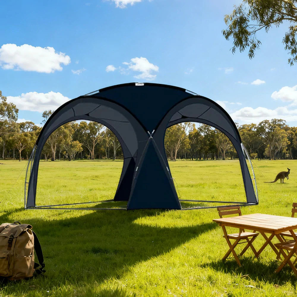 TREKKA Dome Canopy Sun Shelter with Arched Roof - Large Shading Coverage, Silver-Coated UV Protection - Black