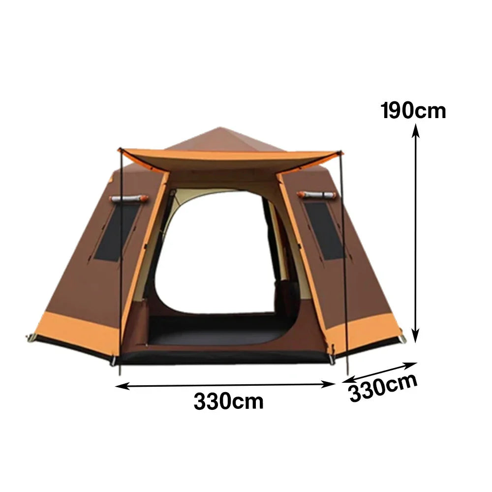 TREKKA Auto-Open Camping Tent with Full Aluminum Frame - Strong Structure, Dual Doors, Four Windows, 4-6 Person Capacity - Coffee