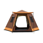 TREKKA Auto-Open Camping Tent with Full Aluminum Frame - Strong Structure, Dual Doors, Four Windows, 4-6 Person Capacity - Coffee