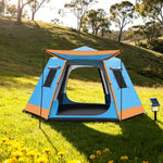 TREKKA Auto-Open Camping Tent with Full Aluminum Frame - Strong Structure, Dual Doors, Four Windows, 4-6 Person Capacity - Blue