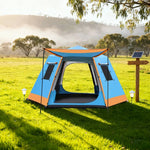 TREKKA Auto-Open Camping Tent with Full Aluminum Frame - Strong Structure, Dual Doors, Four Windows, 4-6 Person Capacity - Blue