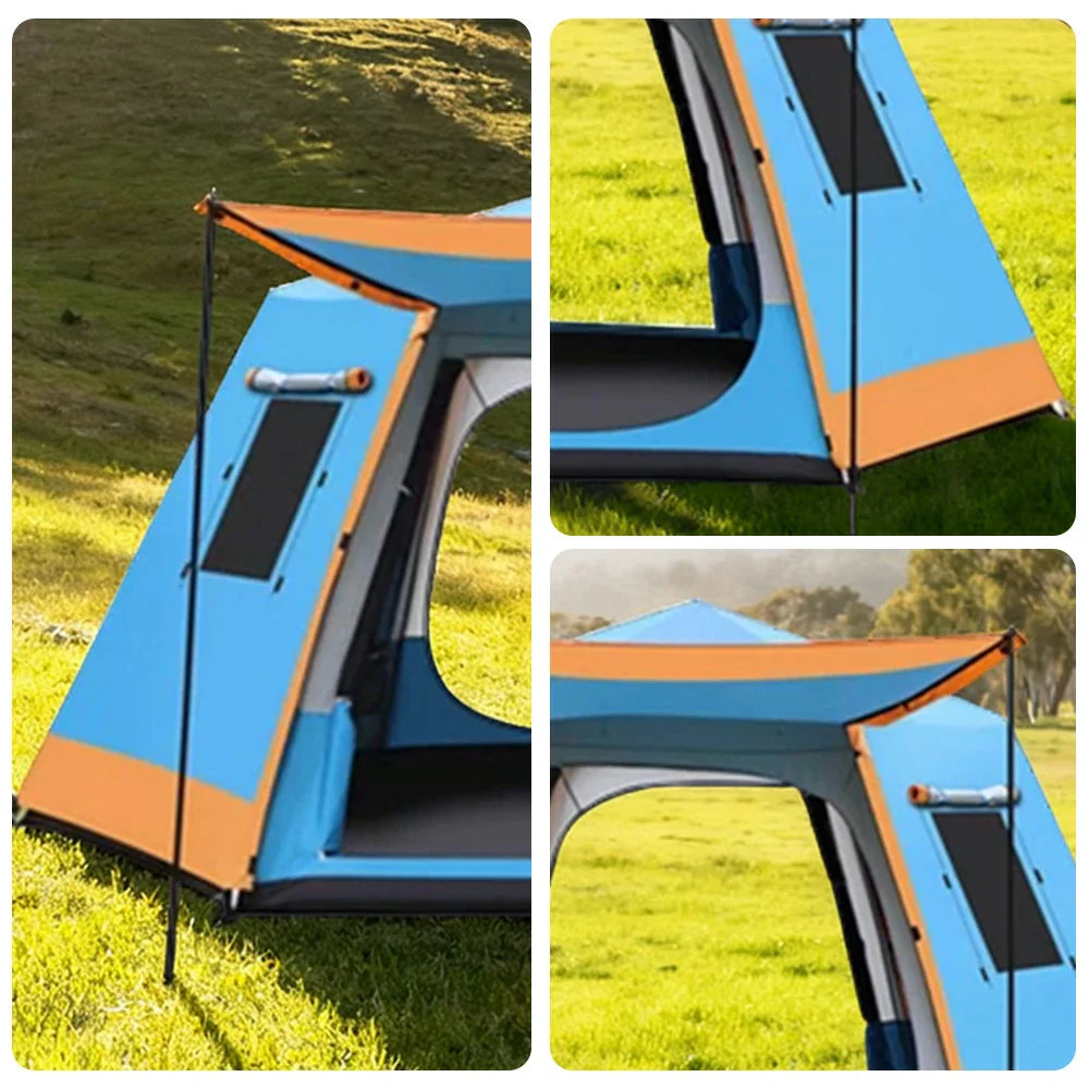 TREKKA Auto-Open Camping Tent with Full Aluminum Frame - Strong Structure, Dual Doors, Four Windows, 4-6 Person Capacity - Blue