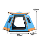 TREKKA Auto-Open Camping Tent with Full Aluminum Frame - Strong Structure, Dual Doors, Four Windows, 4-6 Person Capacity - Blue