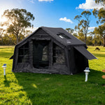 TREKKA Camping Tent Poly-Cotton  - Durable Weather-Resistant Fabric, Large Panoramic Windows, Spacious Interior, Easy Setup - Black