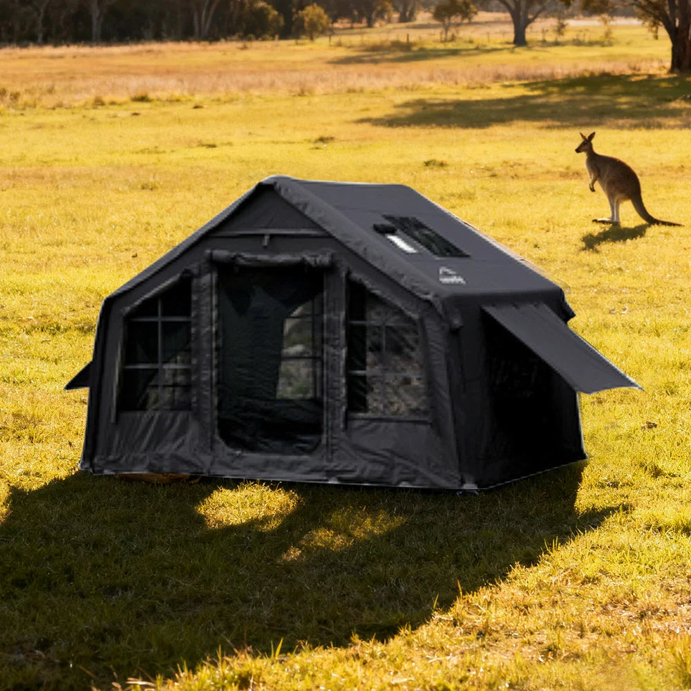 TREKKA Camping Tent Poly-Cotton  - Durable Weather-Resistant Fabric, Large Panoramic Windows, Spacious Interior, Easy Setup - Black
