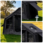TREKKA Camping Tent Poly-Cotton  - Durable Weather-Resistant Fabric, Large Panoramic Windows, Spacious Interior, Easy Setup - Black