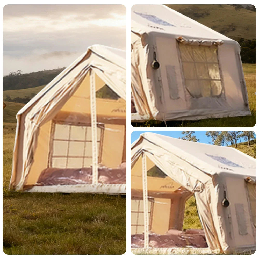 TREKKA 10 Square Meter Camping Tent - Durable Poly-Cotton Fabric, Panoramic TPU Windows, Spacious Interior, All-Season Outdoor Shelter - Golden Sand
