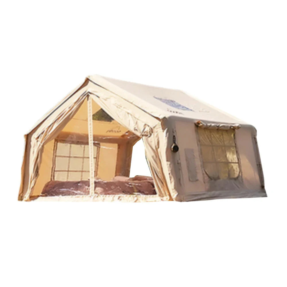 TREKKA 10 Square Meter Camping Tent - Durable Poly-Cotton Fabric, Panoramic TPU Windows, Spacious Interior, All-Season Outdoor Shelter - Golden Sand