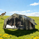 TREKKA 10 Square Meter Camping Tent - Durable Poly-Cotton Fabric, Panoramic TPU Windows, Spacious Interior, All-Season Outdoor Shelter - Army Green