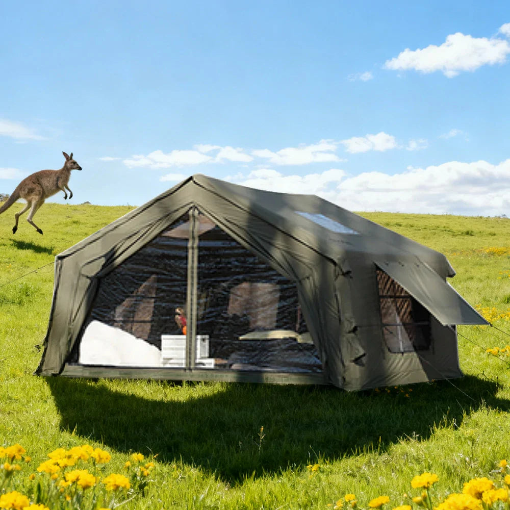 TREKKA 10 Square Meter Camping Tent - Durable Poly-Cotton Fabric, Panoramic TPU Windows, Spacious Interior, All-Season Outdoor Shelter - Army Green