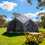 TREKKA 13 Square Meter Hub Station Camping Tent - Multi-Side Expandable Design, Panoramic Mesh Windows, Spacious All-Season Shelter - Grey