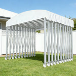 TREKKA Outdoor Retractable Canopy Tent - 5/7/8m Heavy-Duty Telescopic Frame Lockable Wheels Waterproof & UV-Resistant Fabric Space-Saving Design - White