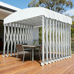 TREKKA Outdoor Retractable Canopy Tent - 5/7/8m Heavy-Duty Telescopic Frame Lockable Wheels Waterproof & UV-Resistant Fabric Space-Saving Design - White