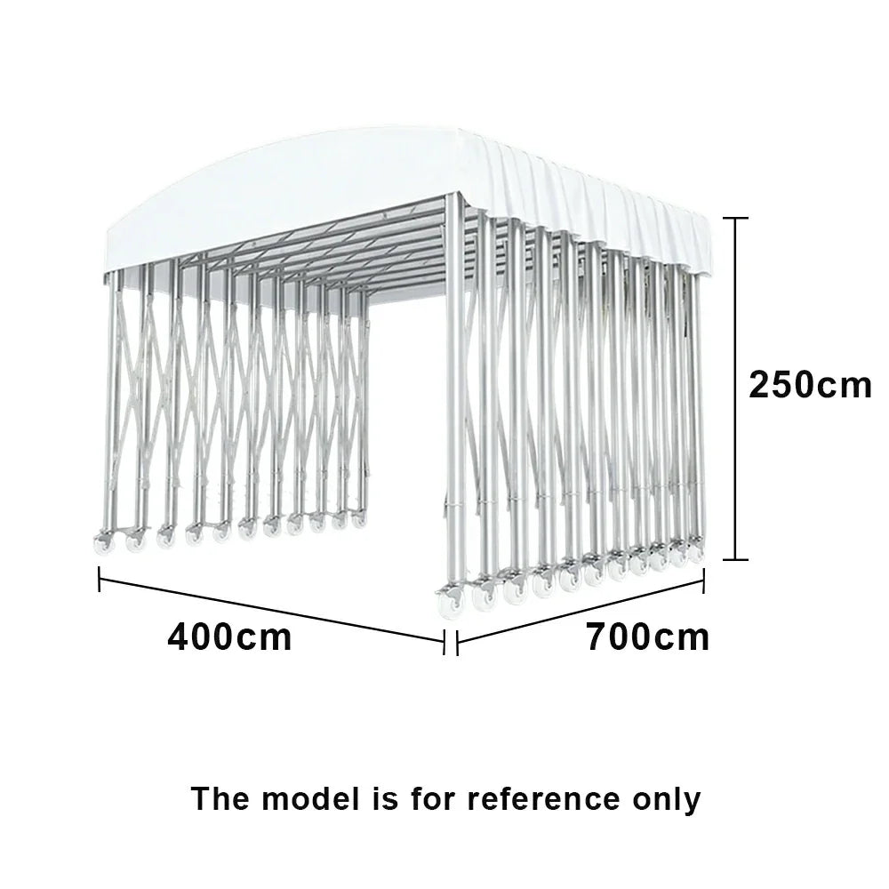 TREKKA Outdoor Retractable Canopy Tent - 5/7/8m Heavy-Duty Telescopic Frame Lockable Wheels Waterproof & UV-Resistant Fabric Space-Saving Design - White