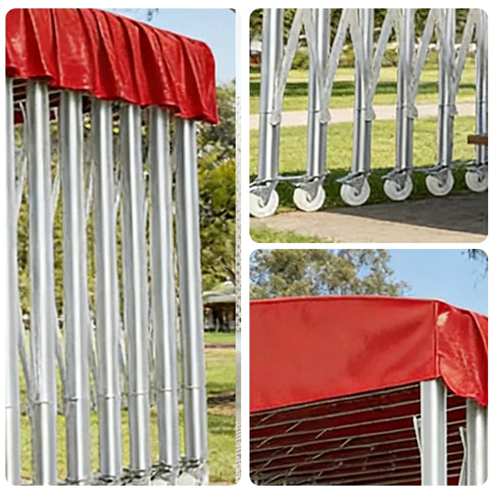 TREKKA Outdoor Retractable Canopy Tent - 5/7/8m Heavy-Duty Telescopic Frame Lockable Wheels Waterproof & UV-Resistant Fabric Space-Saving Design - Red