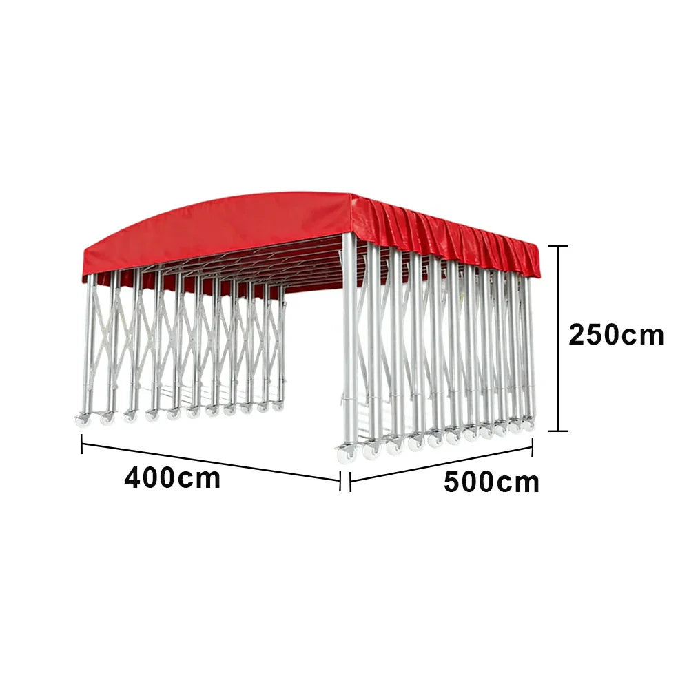 TREKKA Outdoor Retractable Canopy Tent - 5/7/8m Heavy-Duty Telescopic Frame Lockable Wheels Waterproof & UV-Resistant Fabric Space-Saving Design - Red