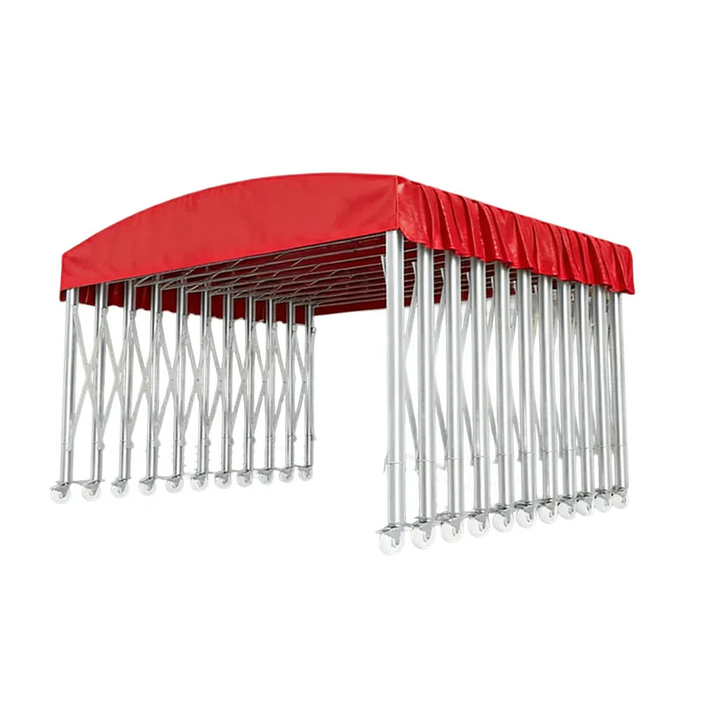 TREKKA Outdoor Retractable Canopy Tent - 5/7/8m Heavy-Duty Telescopic Frame Lockable Wheels Waterproof & UV-Resistant Fabric Space-Saving Design - Red