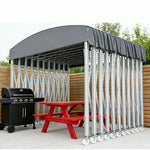 TREKKA Outdoor Retractable Canopy Tent - 5/7/8m Heavy-Duty Telescopic Frame Lockable Wheels Waterproof & UV-Resistant Fabric Space-Saving Design - Grey