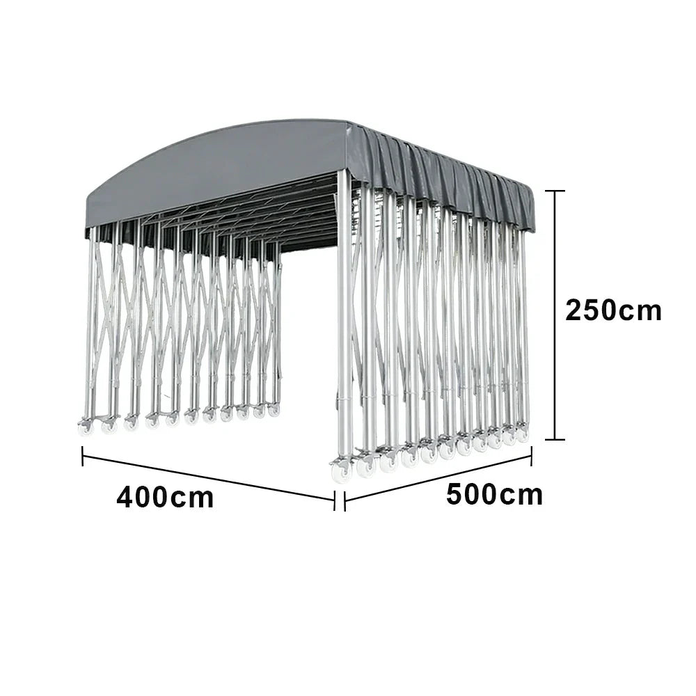 TREKKA Outdoor Retractable Canopy Tent - 5/7/8m Heavy-Duty Telescopic Frame Lockable Wheels Waterproof & UV-Resistant Fabric Space-Saving Design - Grey