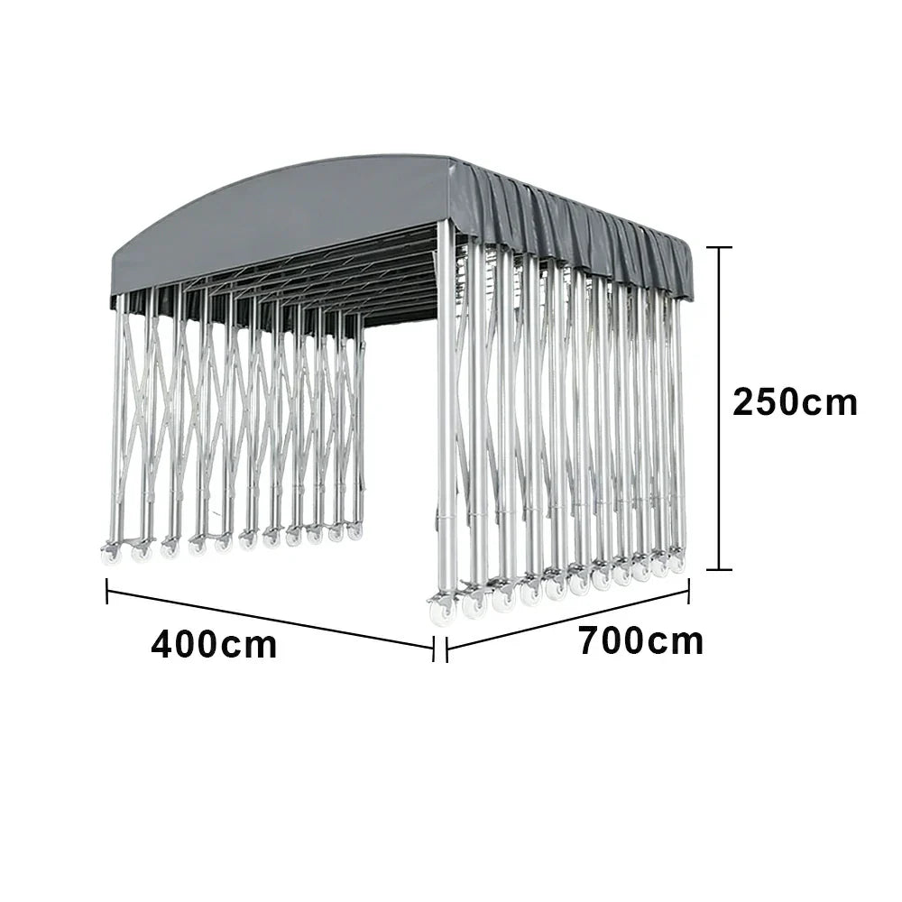 TREKKA Outdoor Retractable Canopy Tent - 5/7/8m Heavy-Duty Telescopic Frame Lockable Wheels Waterproof & UV-Resistant Fabric Space-Saving Design - Grey